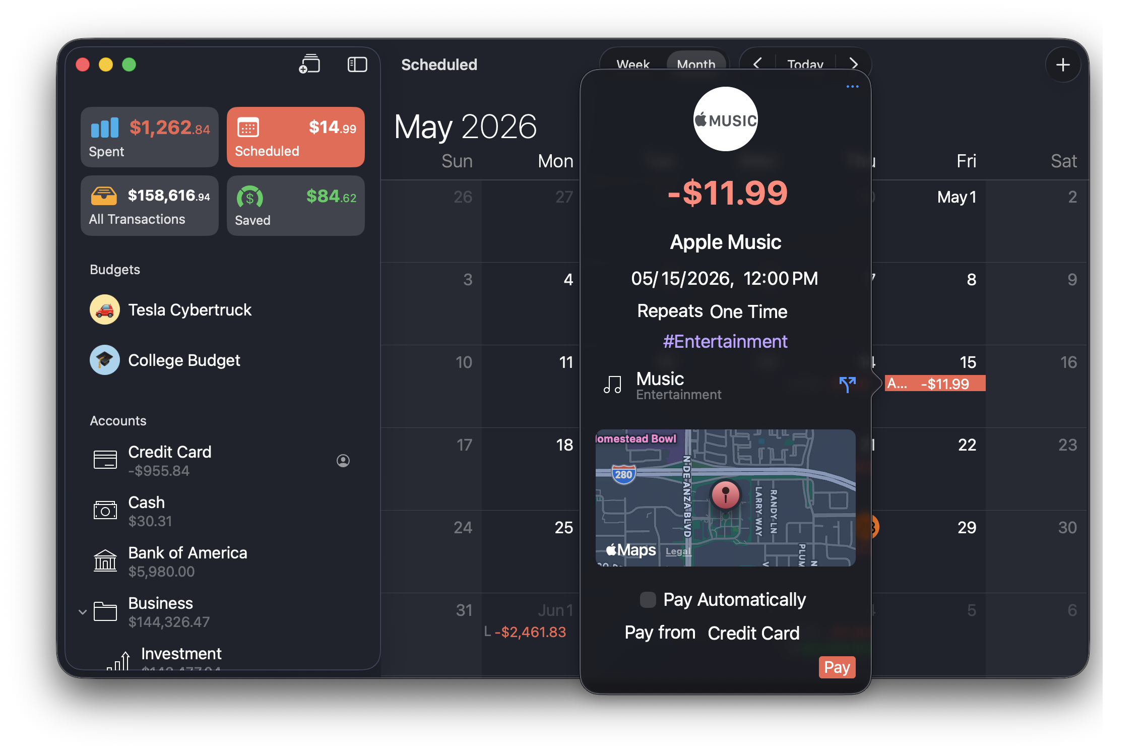 Money Scheduled Transactions Dark Appearance